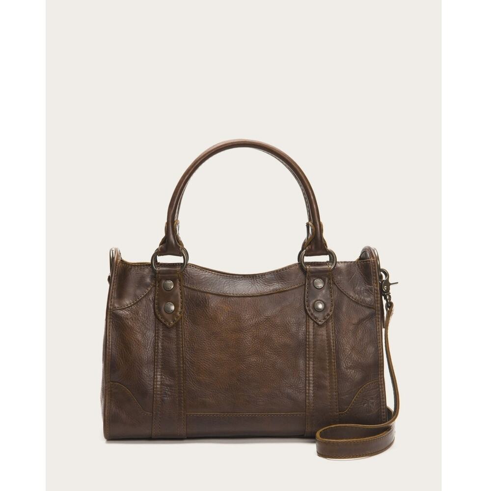 Frye Melissa Satchel Leather Shoulder Handbag Dark Brown Western Cowgirl Country